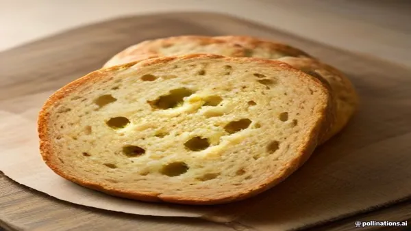 Focaccia dourada recém-assada, com furos preenchidos de azeite, alecrim e flor de sal